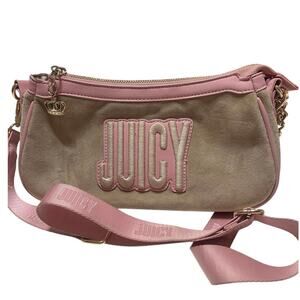 Juicy Couture Tan & Pink Velour Baguette Crossbody Bag - Y2K Style EUC